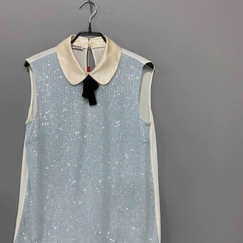 Miu Miu Blue and White Sequined Top by MIUMIU Size ONE SIZE - 2 Thumbnail