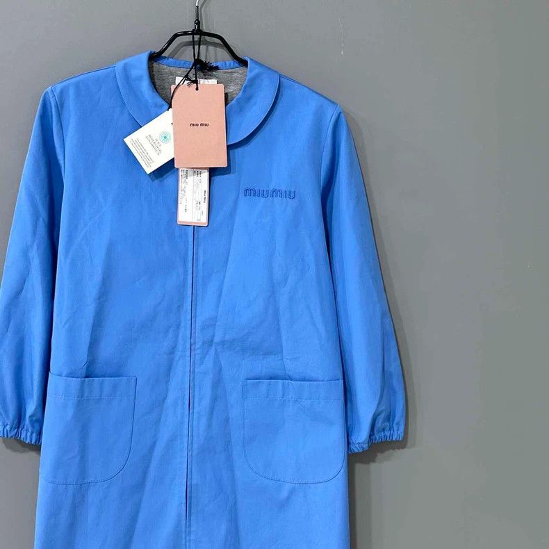 Miu Miu Blue Embroidered Logo Doll Collar Dress Size L / US 10 / IT 46 - 2 Thumbnail
