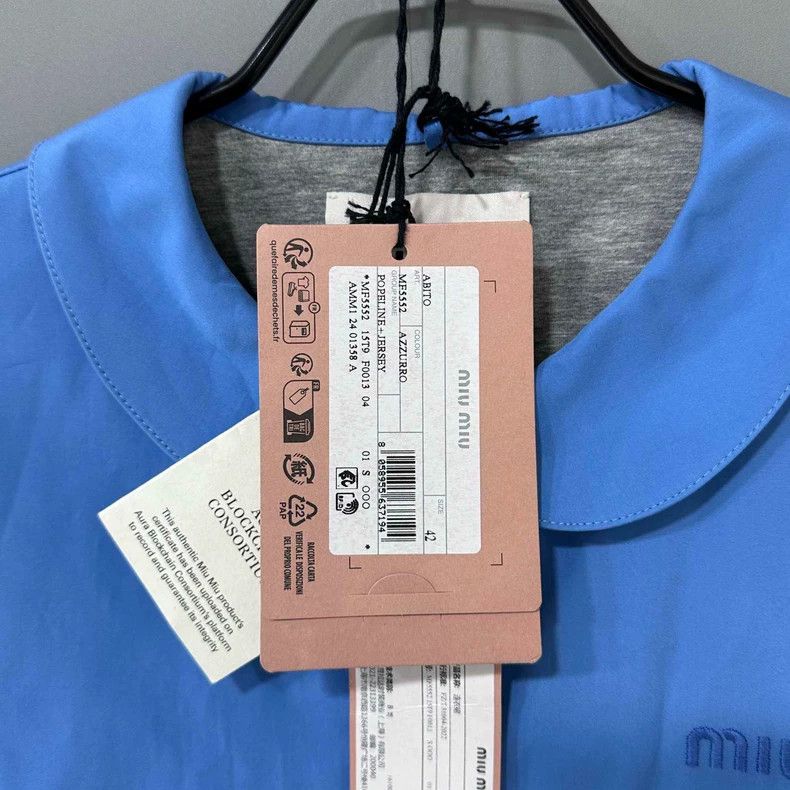 Miu Miu Blue Embroidered Logo Doll Collar Dress Size L / US 10 / IT 46 - 8 Thumbnail
