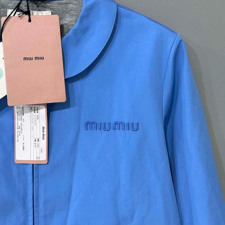 Miu Miu Blue Embroidered Logo Doll Collar Dress Size L / US 10 / IT 46 - 3 Thumbnail