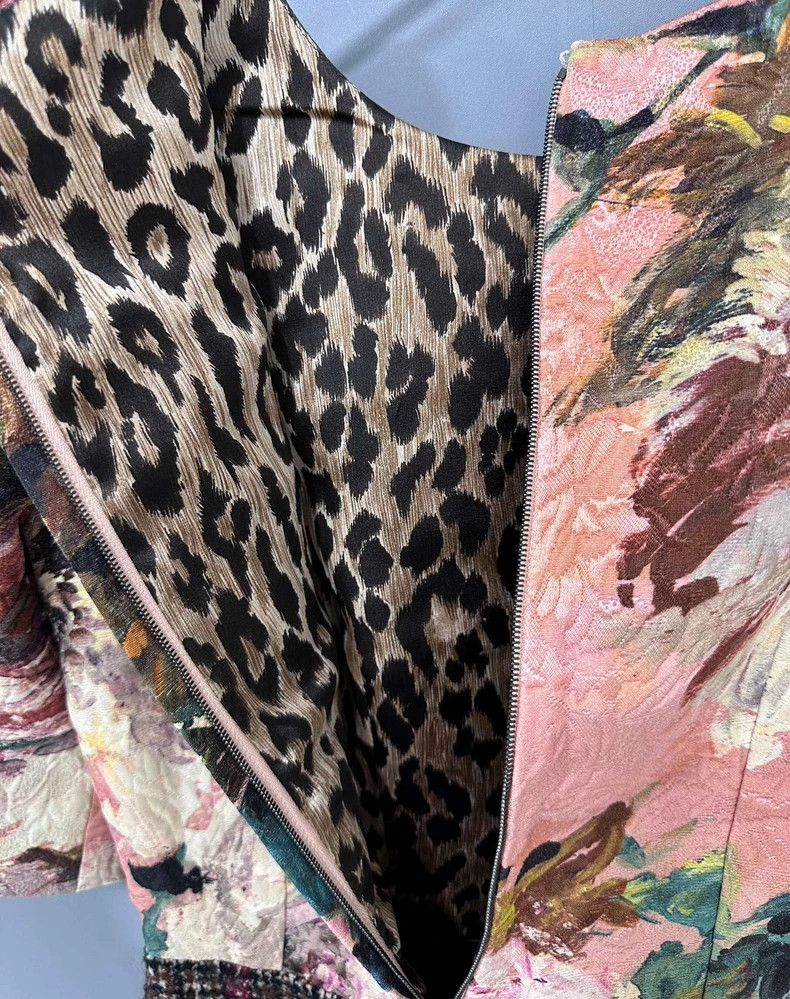 Dolce & Gabbana Floral Pattern Dress with Leopard Print Details Size M / US 6-8 / IT 42-44 - 4 Thumbnail