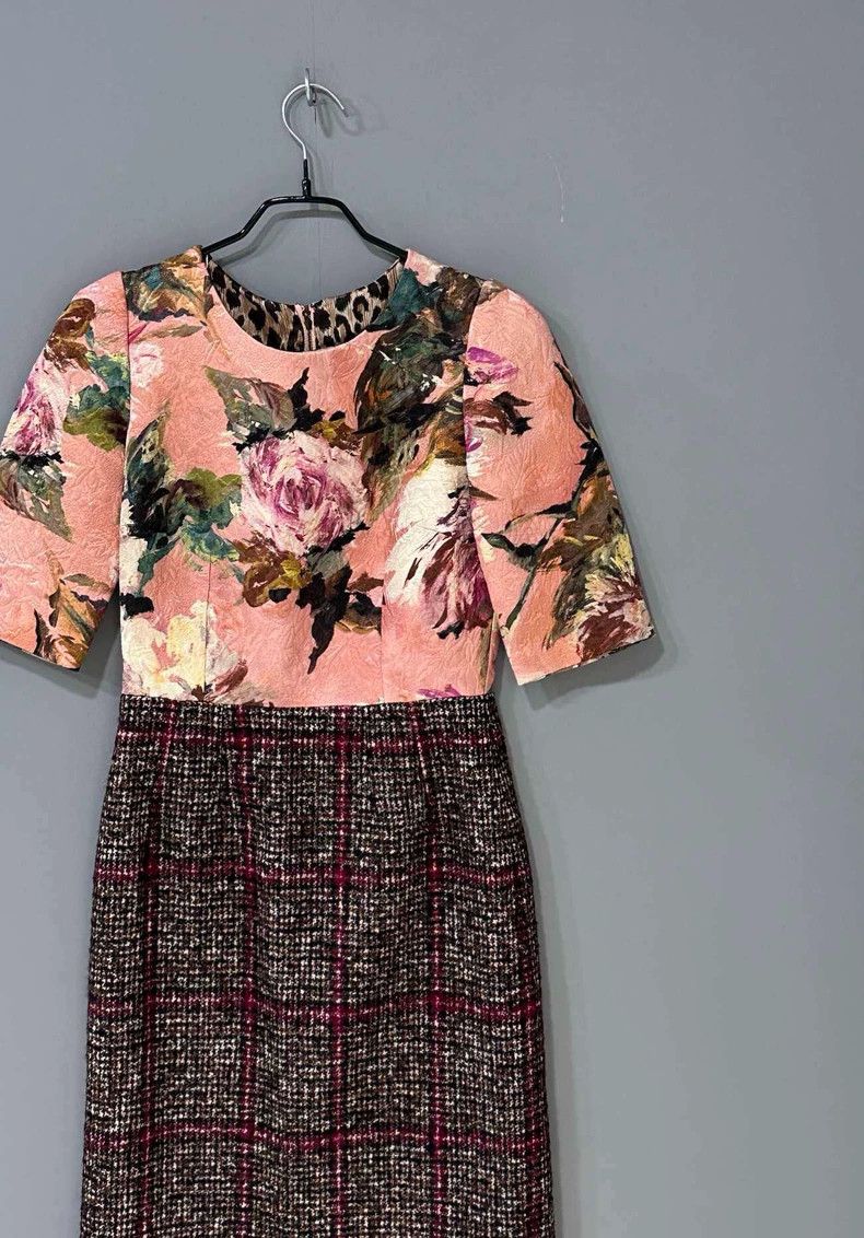 Dolce & Gabbana Floral Pattern Dress with Leopard Print Details Size M / US 6-8 / IT 42-44 - 2 Thumbnail