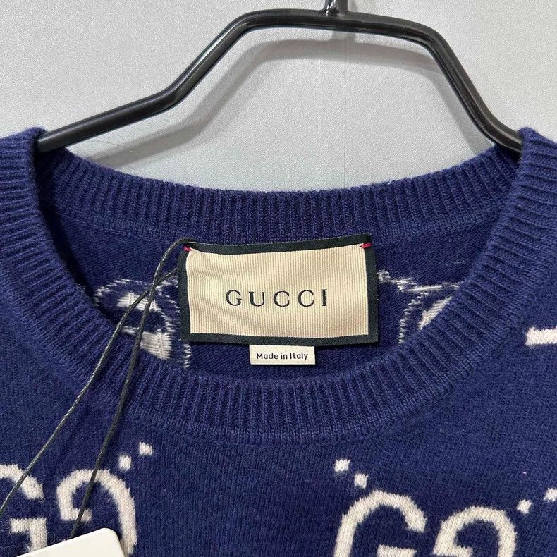 Gucci Blue Knit Sweater with GG Pattern Size L / US 10 / IT 46 - 4 Thumbnail