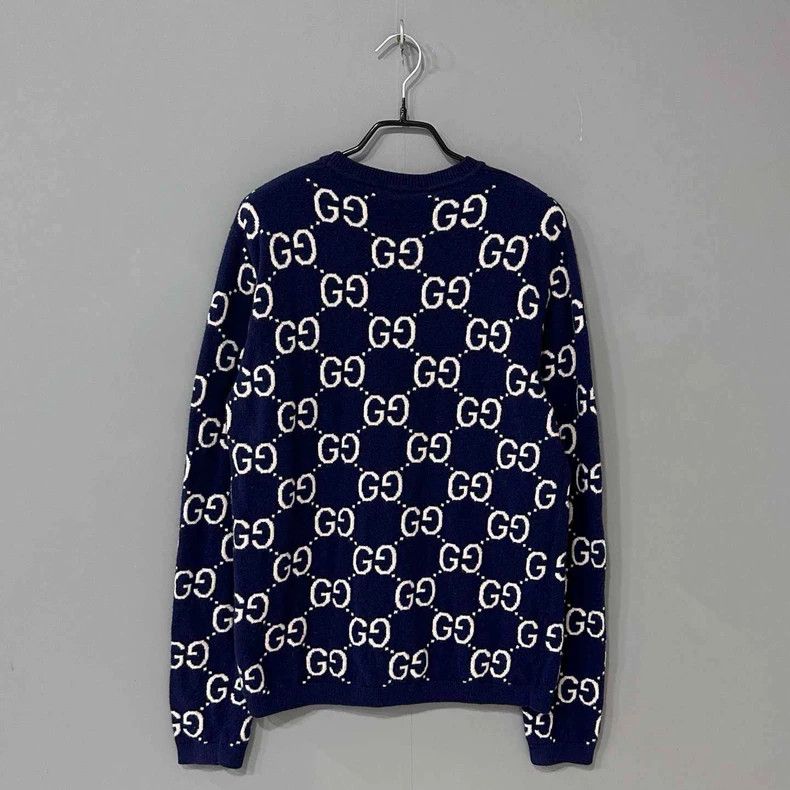 Gucci Blue Knit Sweater with GG Pattern Size L / US 10 / IT 46 - 3 Thumbnail
