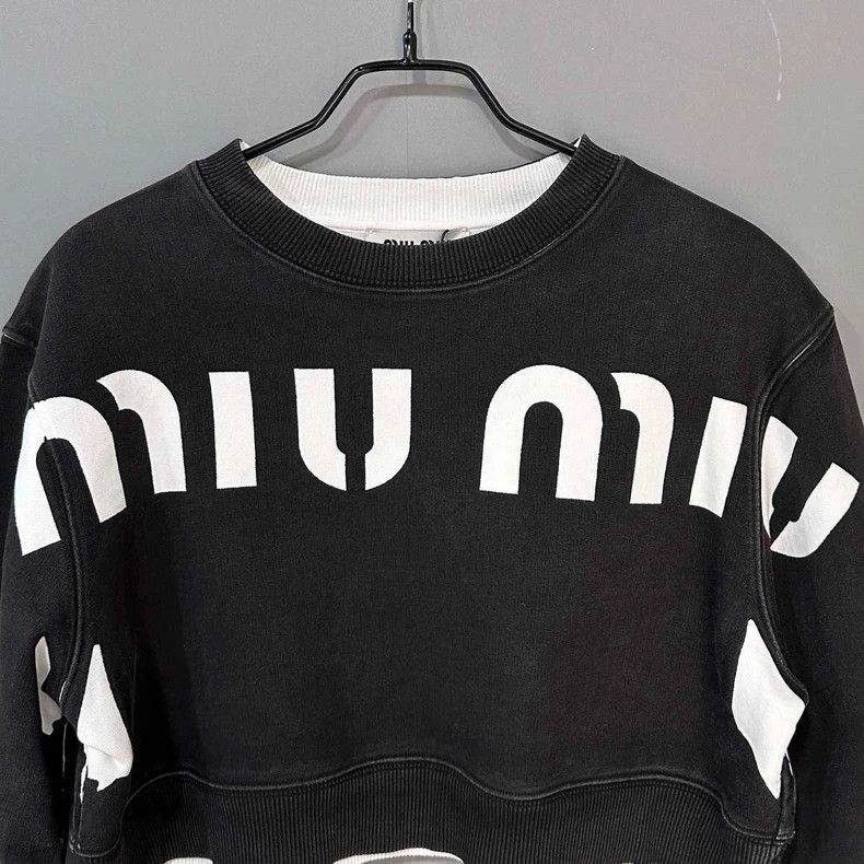 Prada Black Logo Crop Hoodie from MIUMIU Size L / US 10 / IT 46 - 3 Thumbnail