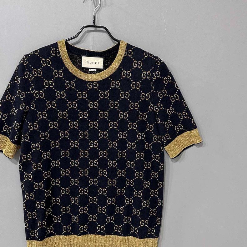 Gucci Gucci Black Gold Knit Short Sleeve Top Size XL / US 12-14 / IT 48-50 - 2 Thumbnail