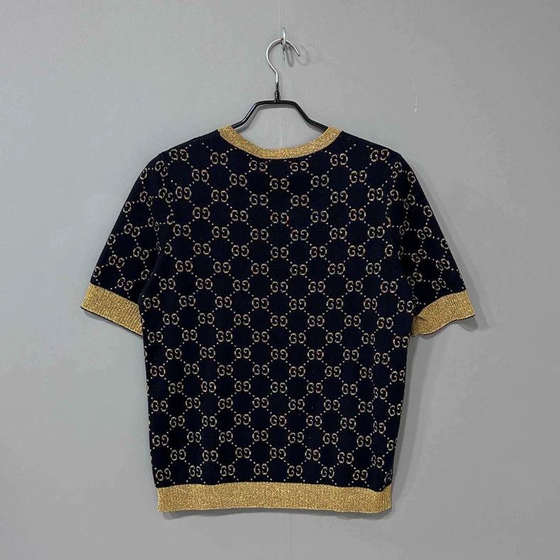 Gucci Gucci Black Gold Knit Short Sleeve Top Size XL / US 12-14 / IT 48-50 - 3 Thumbnail