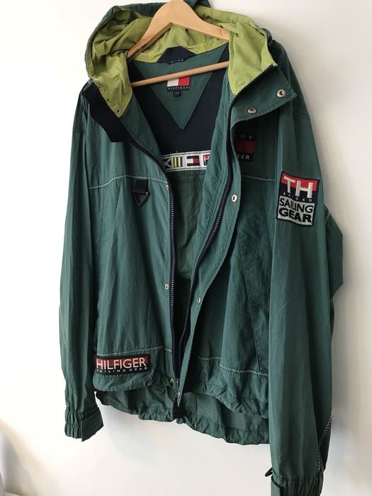 Vintage 90'S Tommy Hilfiger sailing jacket, men's size XL Nylon green type Vintage Second Hand