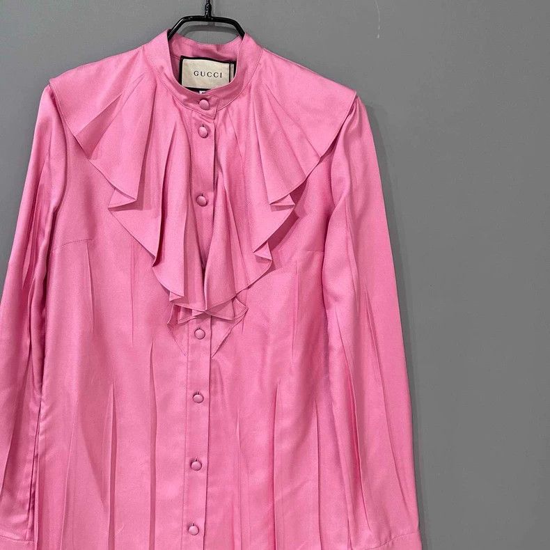 Gucci Pink Ruffled Blouse by Gucci Size S / US 4 / IT 40 - 2 Thumbnail