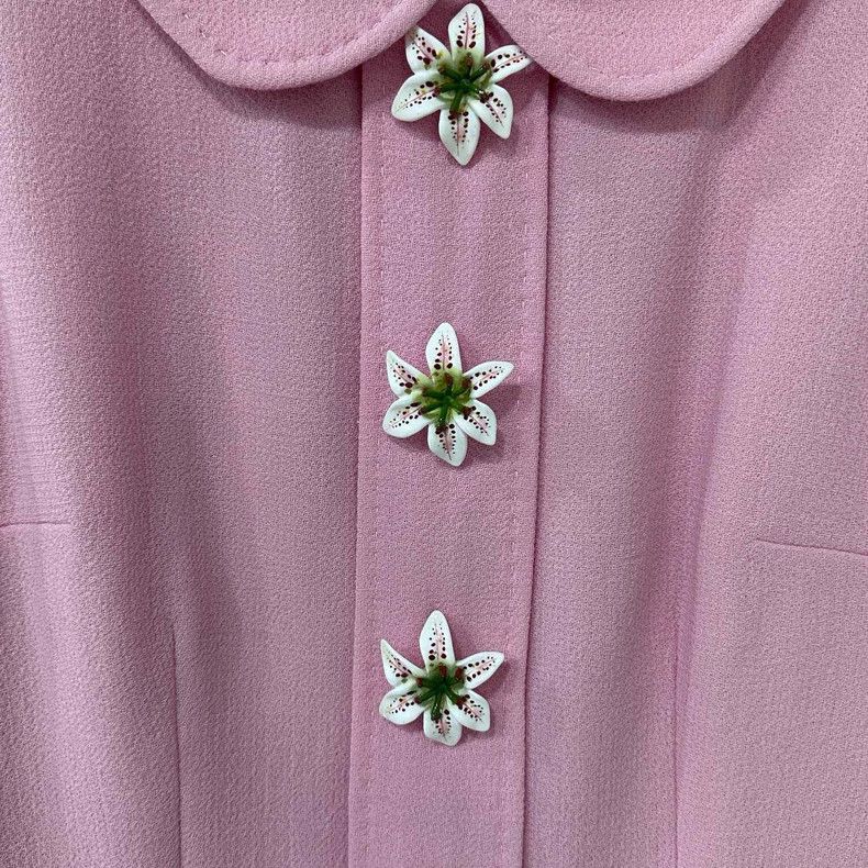 Dolce & Gabbana Pink Silk Dress with Flower Buttons Size M / US 6-8 / IT 42-44 - 3 Thumbnail