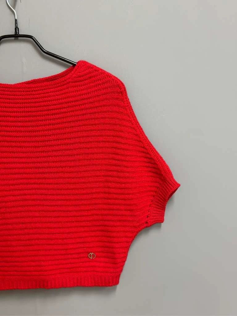Dior Red Short Sleeve Knit Top with Logo Size XS / US 0-2 / IT 36-38 - 3 Thumbnail