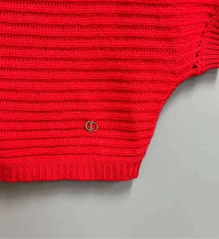 Dior Red Short Sleeve Knit Top with Logo Size XS / US 0-2 / IT 36-38 - 5 Thumbnail
