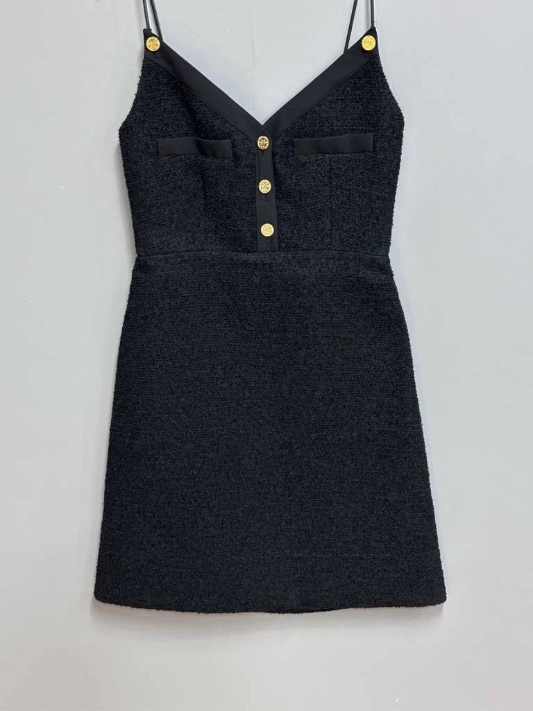 Louis Vuitton Black Spaghetti Strap Dress with Gold Buttons Size S / US 4 / IT 40 - 3 Thumbnail