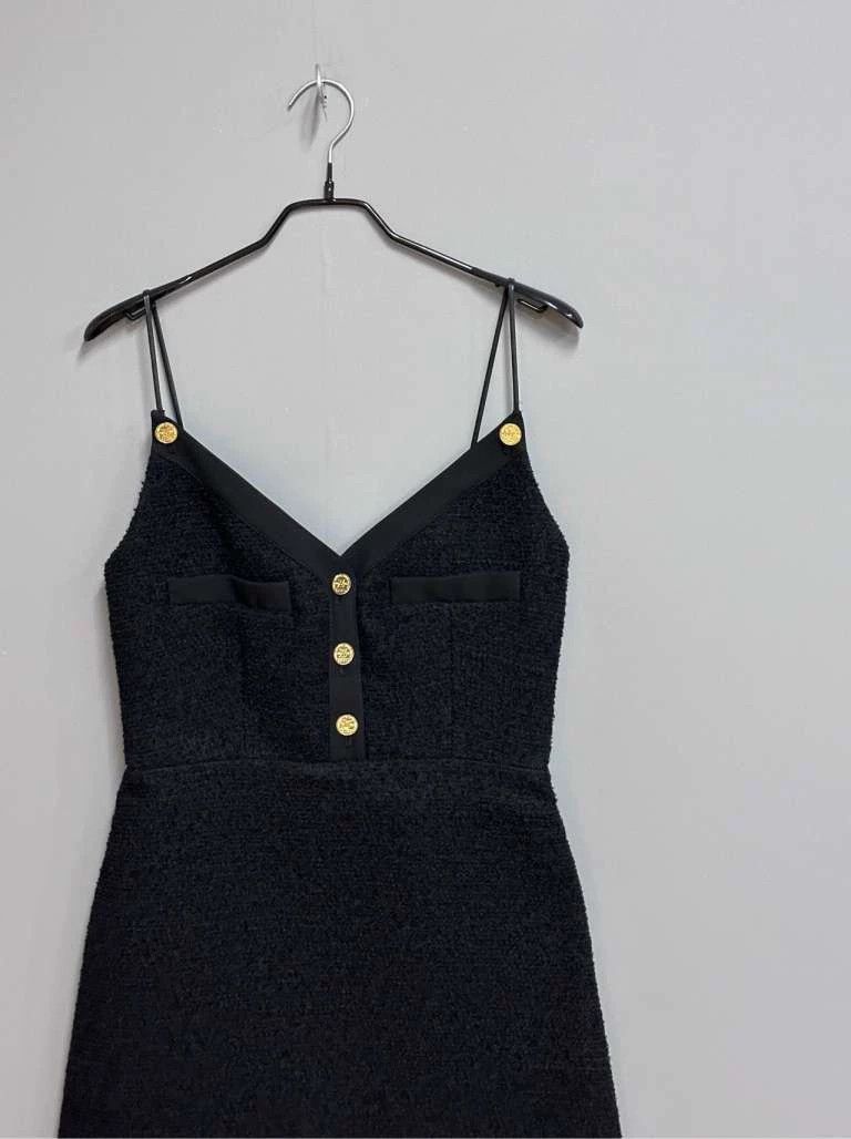 Louis Vuitton Black Spaghetti Strap Dress with Gold Buttons | Grailed