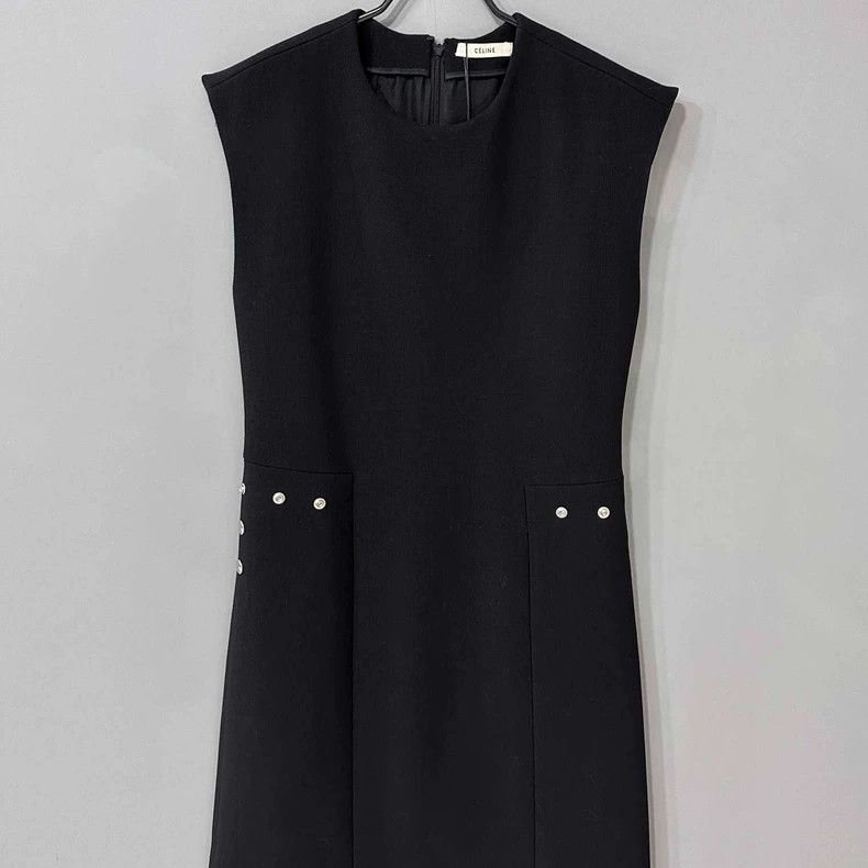 Celine Black Wool Dress with Metal Detailing Size S / US 4 / IT 40 - 2 Thumbnail