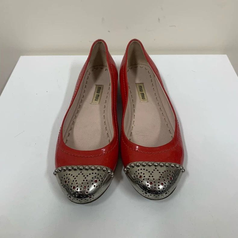 Miu Miu Miu Miu Red Flat Shoes with Metallic Details Size US 5 / IT 35 - 3 Thumbnail