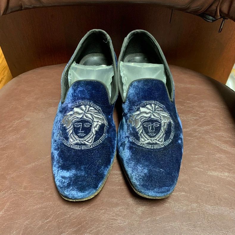 Versace Versace Blue Velvet Slip-On Shoes Size 42.5 Size US 10 / IT 40 - 2 Thumbnail