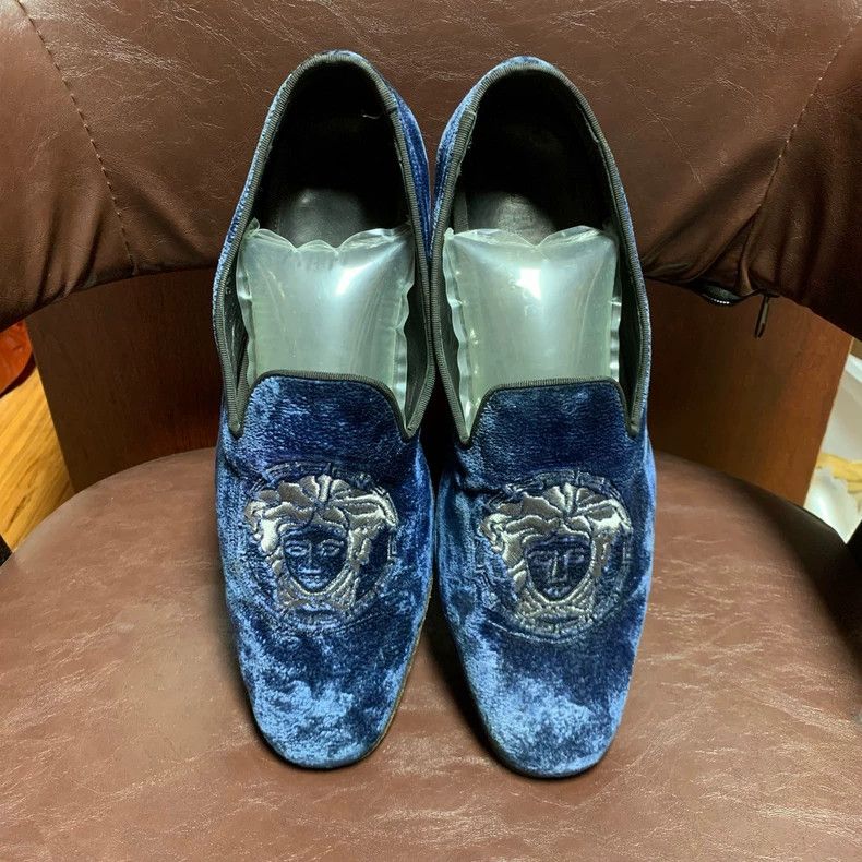 Versace Versace Blue Velvet Slip-On Shoes Size 42.5 Size US 10 / IT 40 - 3 Thumbnail