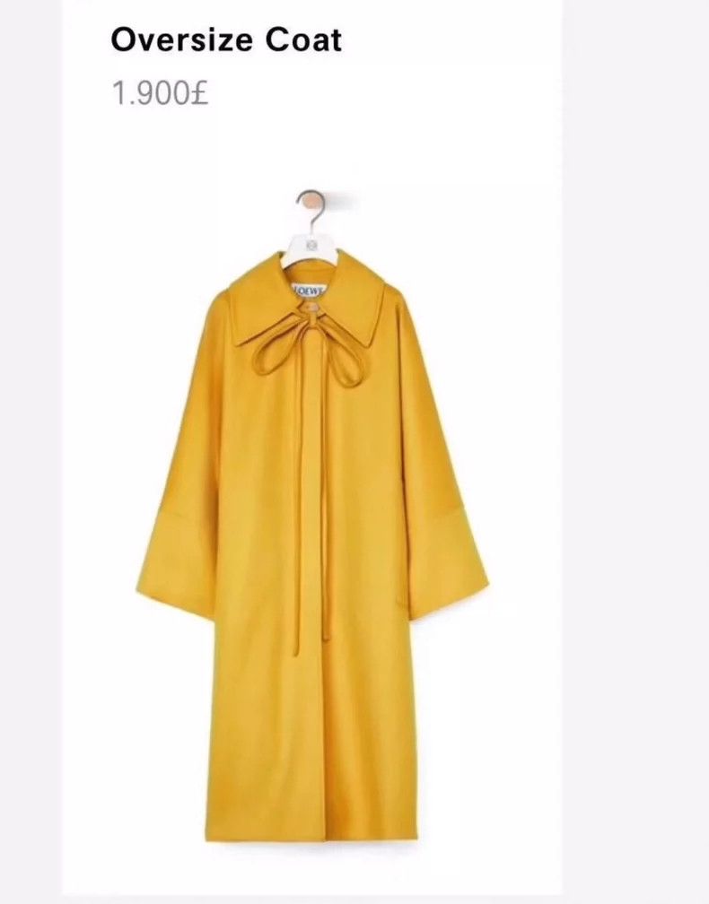 Loewe Yellow Cashmere Long Coat with Bow Details Size XS / US 0-2 / IT 36-38 - 9 Thumbnail