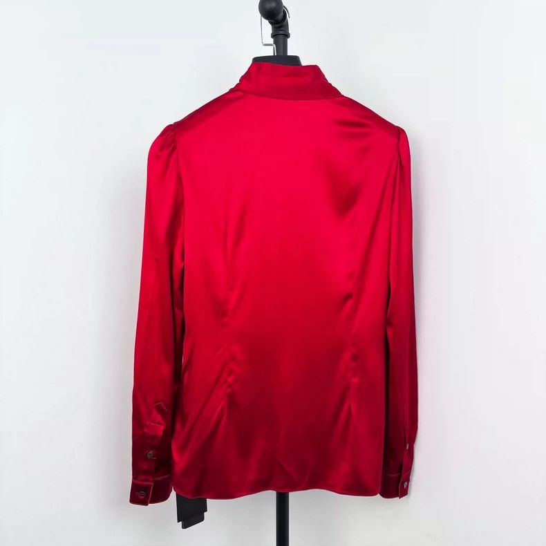 Dolce & Gabbana Red Satin Silk Shirt with Bow Tie Size M / US 6-8 / IT 42-44 - 2 Thumbnail