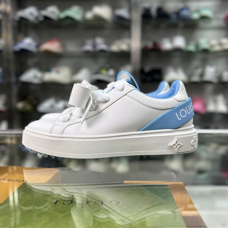 Louis Vuitton LV Time Out White Blue Sneakers Size US 5 / IT 35 - 2 Thumbnail