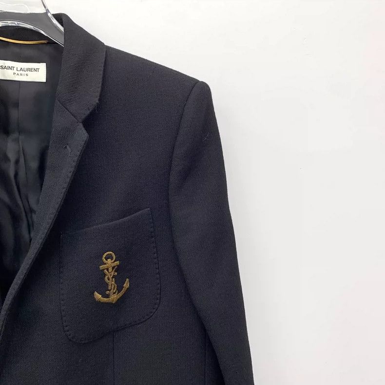 Saint Laurent Paris Saint Laurent Black Wool Anchor Embroidered Blazer Size L / US 10 / IT 46 - 3 Thumbnail
