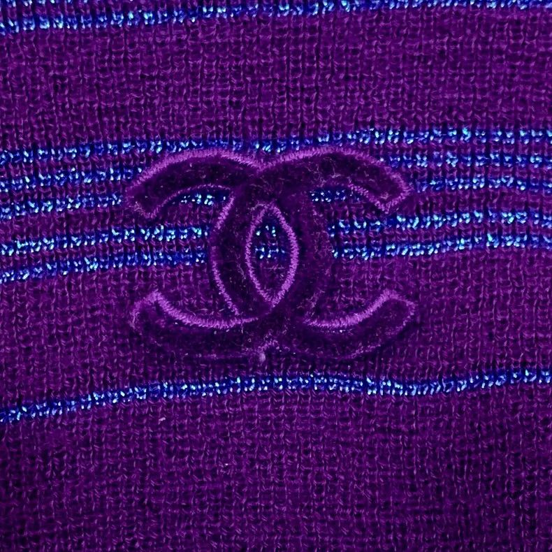 Chanel Purple Striped Knit Cashmere Short Sleeve Sweater Size S / US 4 / IT 40 - 6 Thumbnail