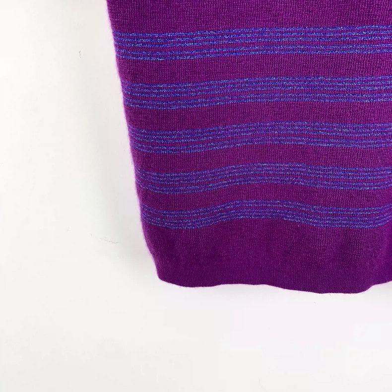 Chanel Purple Striped Knit Cashmere Short Sleeve Sweater Size S / US 4 / IT 40 - 5 Thumbnail
