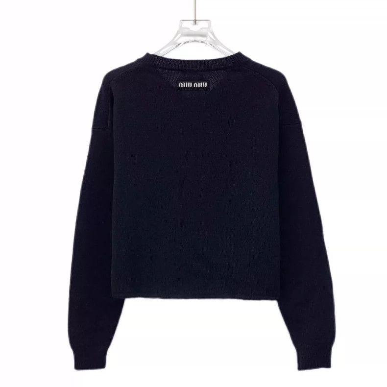 Miu Miu MiuMiu Navy Wool V-Neck Long Sleeve Sweater Size M / US 6-8 / IT 42-44 - 2 Thumbnail