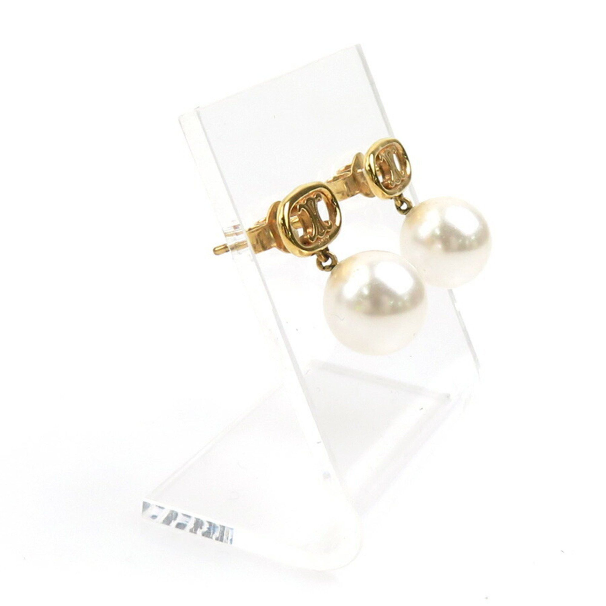 Celine CELINE Earrings Metal Faux Pearl Gold x White Women's r10476j Size ONE SIZE - 2 Thumbnail