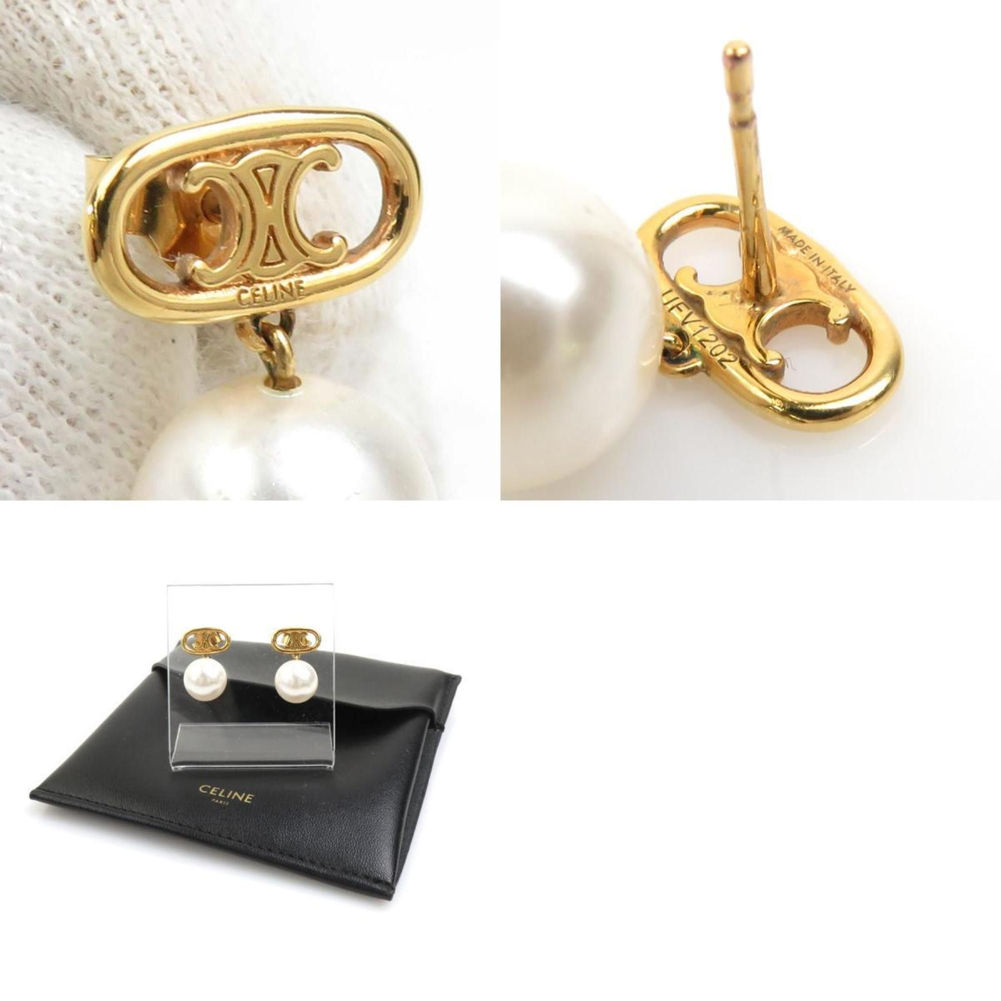 Celine CELINE Earrings Metal Faux Pearl Gold x White Women's r10476j Size ONE SIZE - 5 Thumbnail
