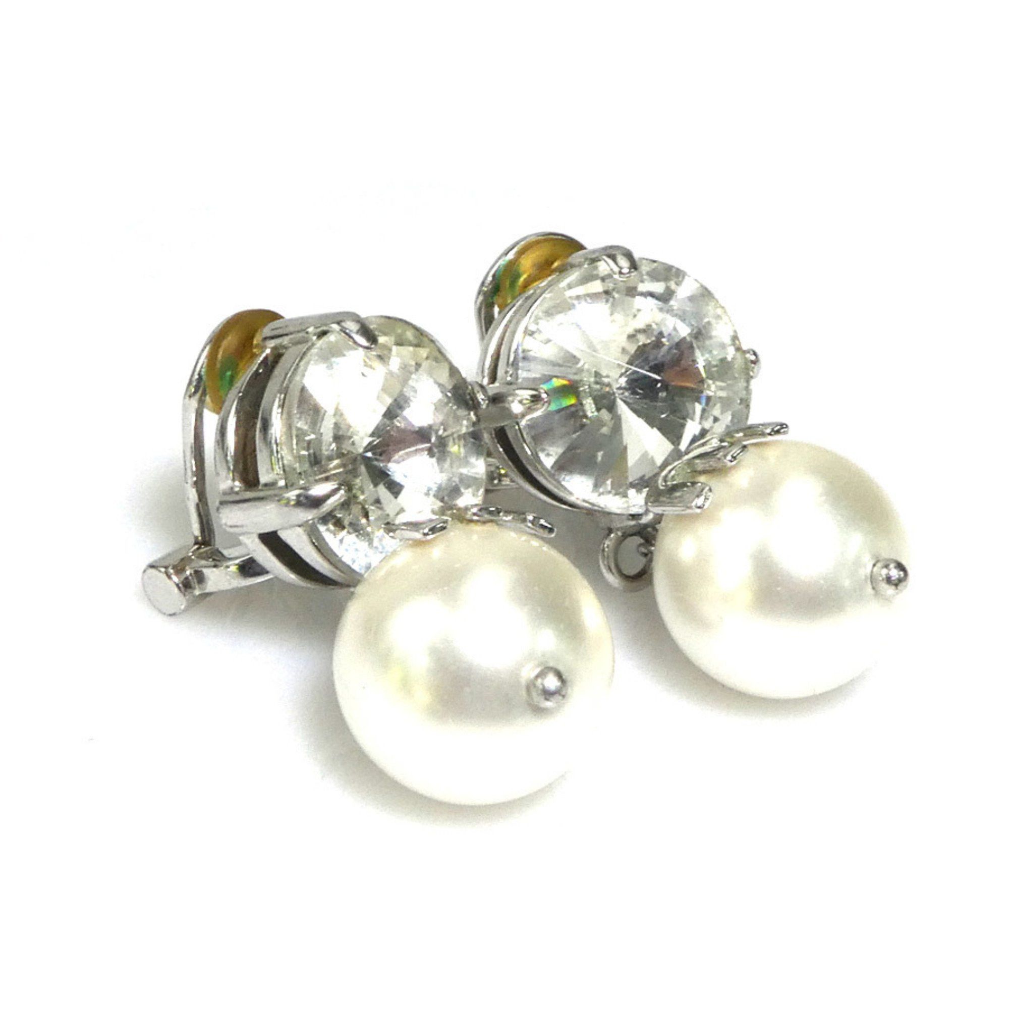Miu Miu Miu Miu Miu Earrings Metal Faux Pearl Silver x White Women's 56030a Size ONE SIZE - 2 Thumbnail