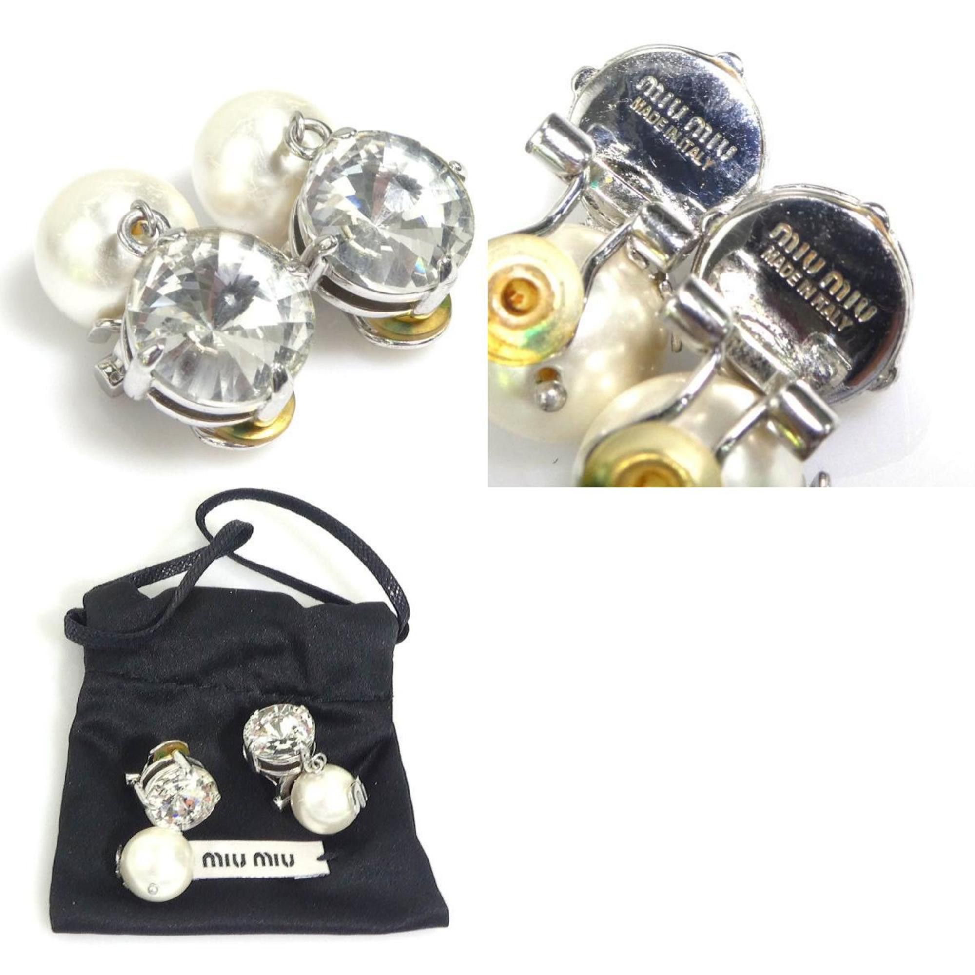 Miu Miu Miu Miu Miu Earrings Metal Faux Pearl Silver x White Women's 56030a Size ONE SIZE - 5 Thumbnail
