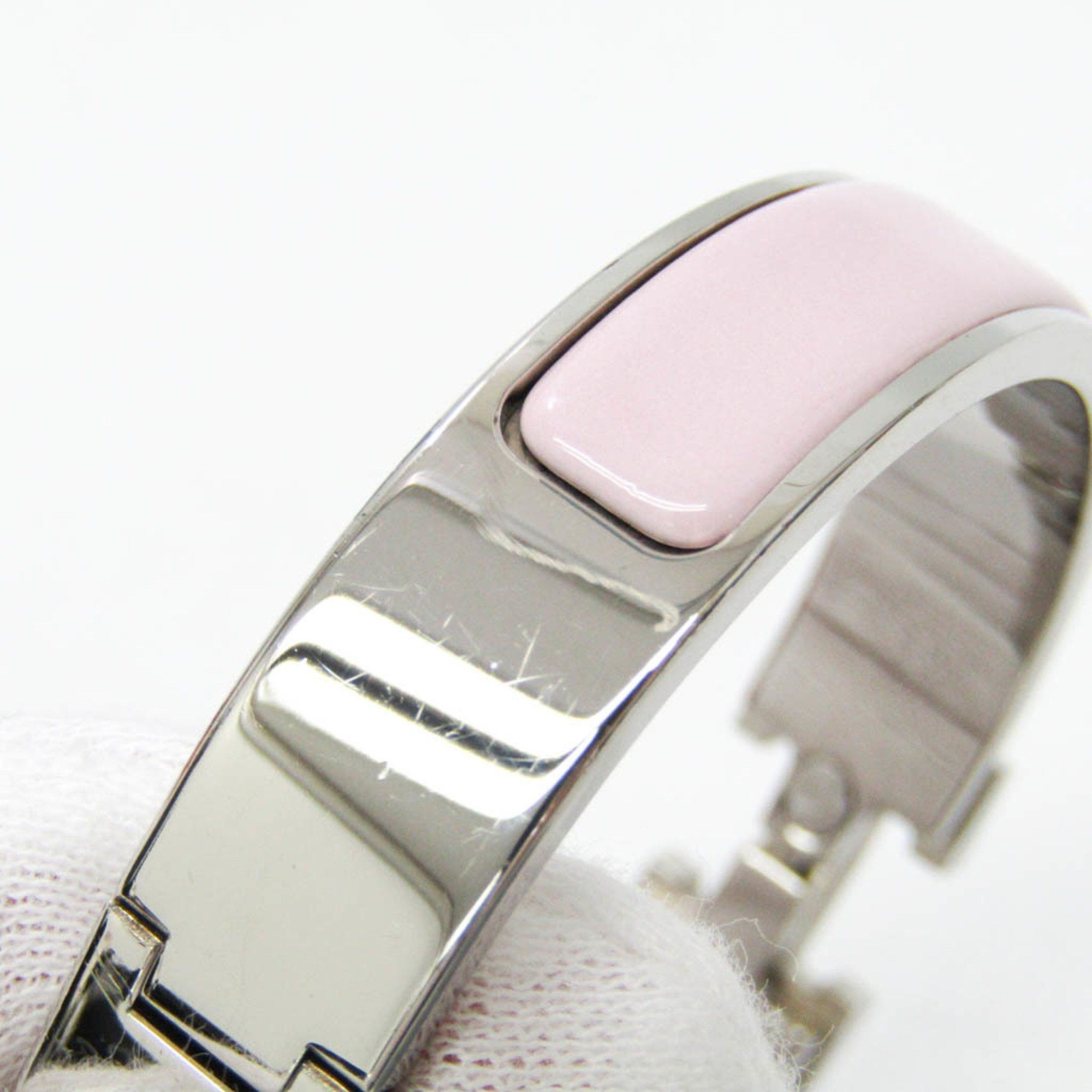 Hermes Hermes Clic Click Clac H Enamel,Metal Bangle Light Pink,Silver Size ONE SIZE - 10 Thumbnail
