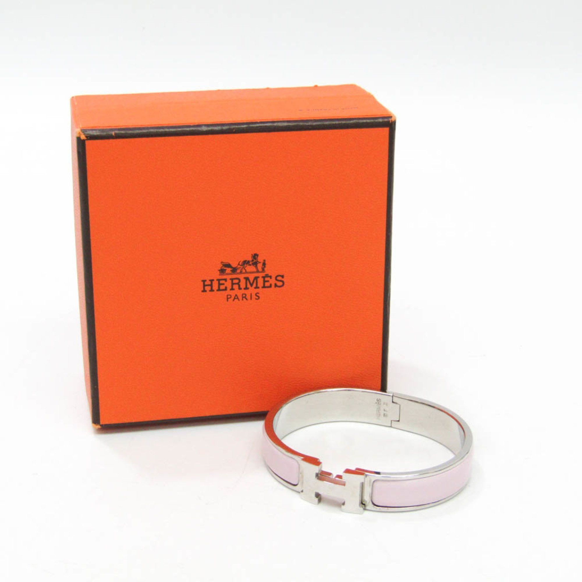 Hermes Hermes Clic Click Clac H Enamel,Metal Bangle Light Pink,Silver Size ONE SIZE - 2 Thumbnail