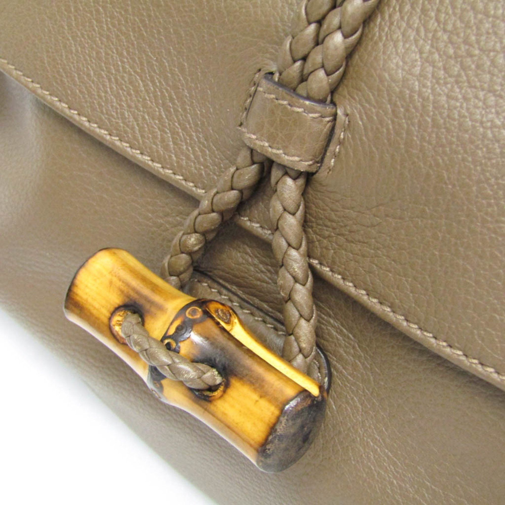 Gucci Gucci Bamboo 338985 Women's Leather Shoulder Bag Khaki Brown Size ONE SIZE - 6 Thumbnail