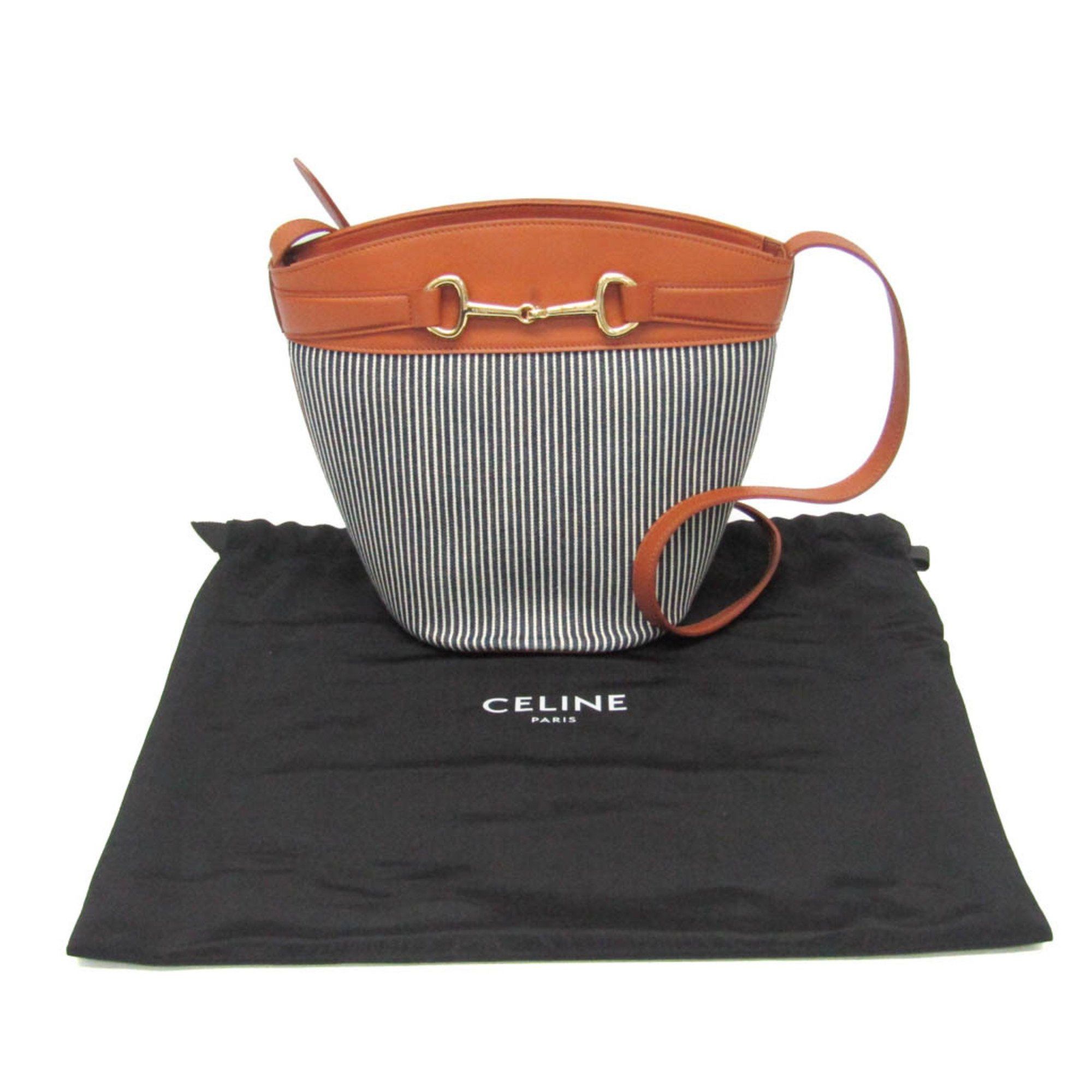Celine Celine Bucket 192072 Women's Leather,Canvas Shoulder Bag Brown,Navy Size ONE SIZE - 2 Thumbnail