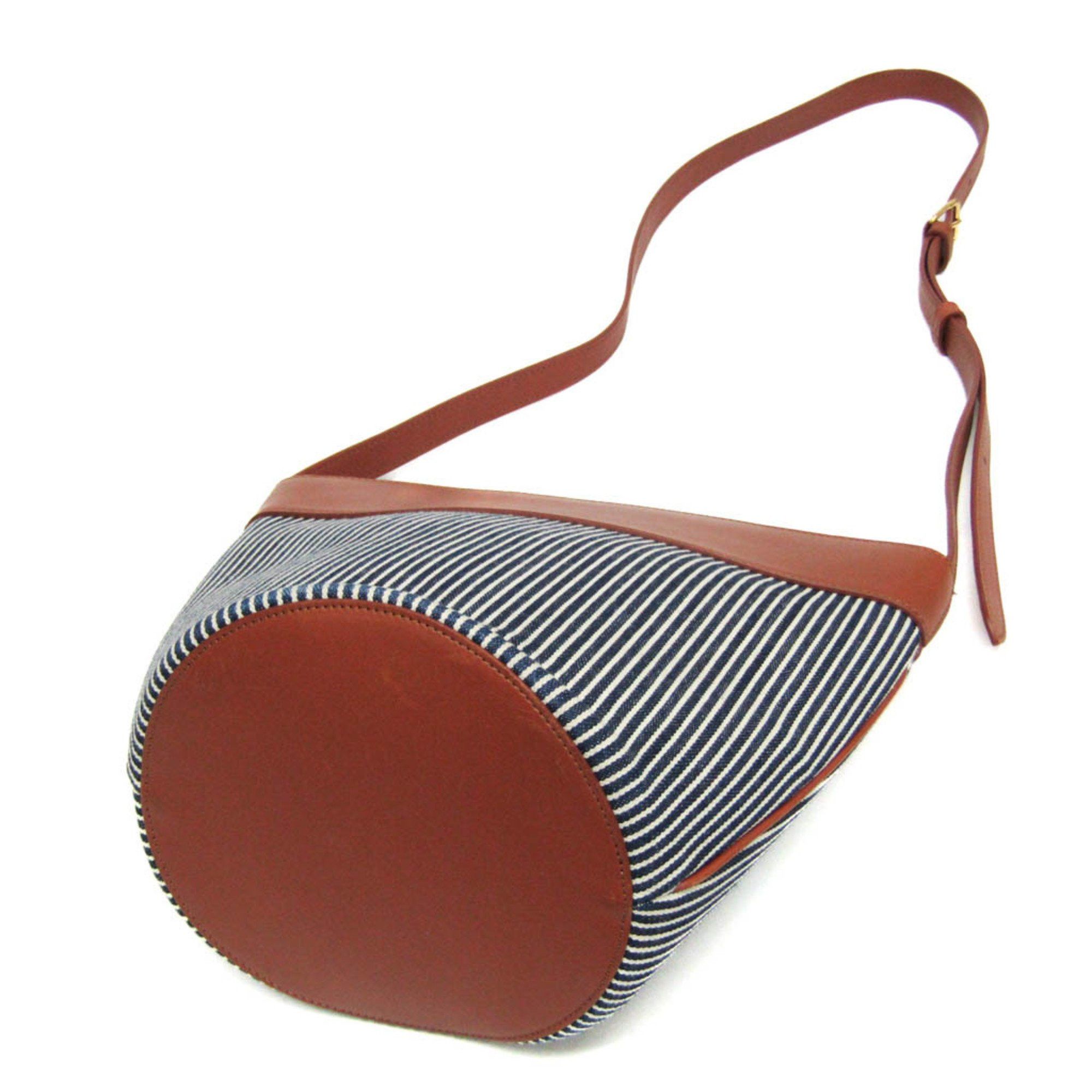 Celine Celine Bucket 192072 Women's Leather,Canvas Shoulder Bag Brown,Navy Size ONE SIZE - 3 Thumbnail