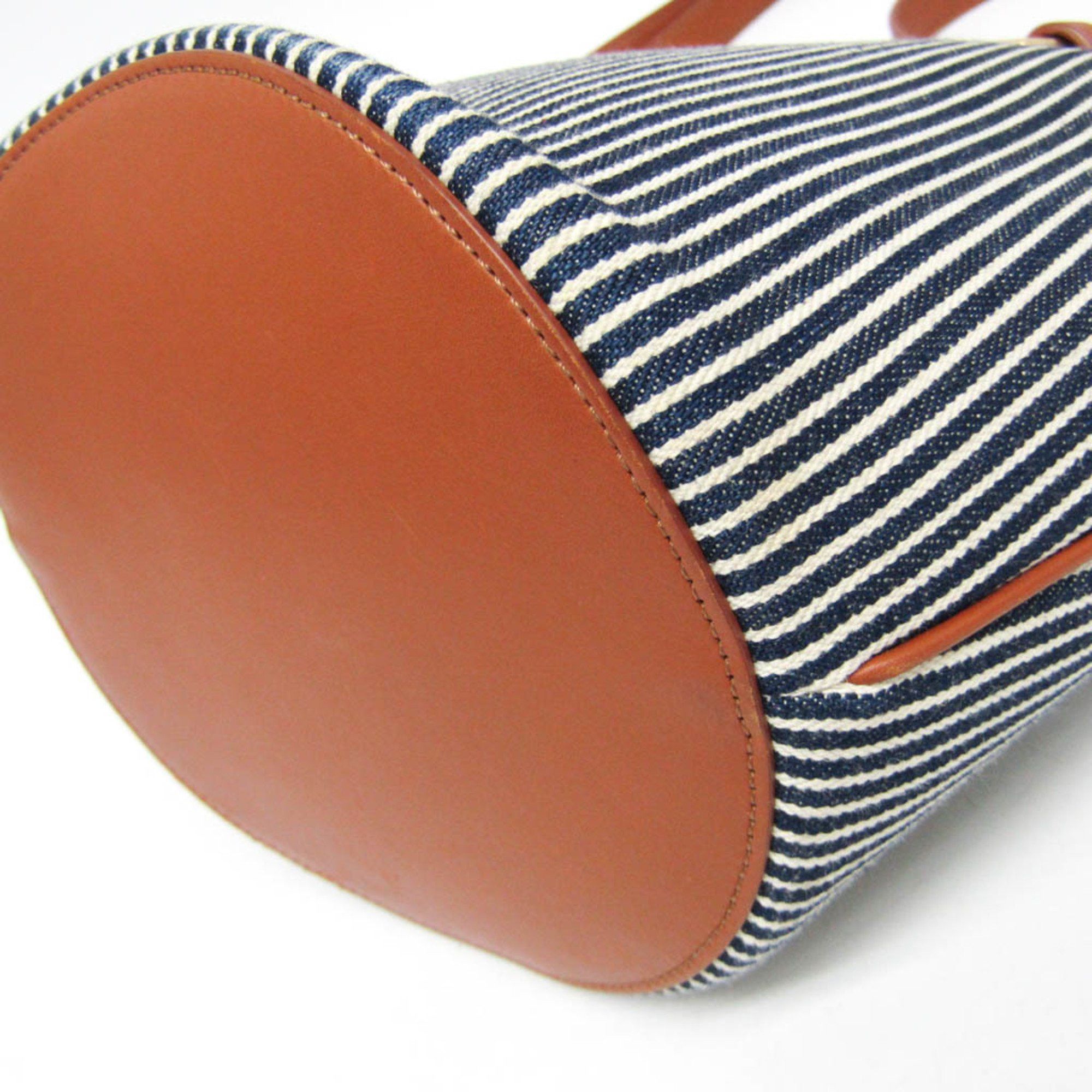 Celine Celine Bucket 192072 Women's Leather,Canvas Shoulder Bag Brown,Navy Size ONE SIZE - 7 Thumbnail