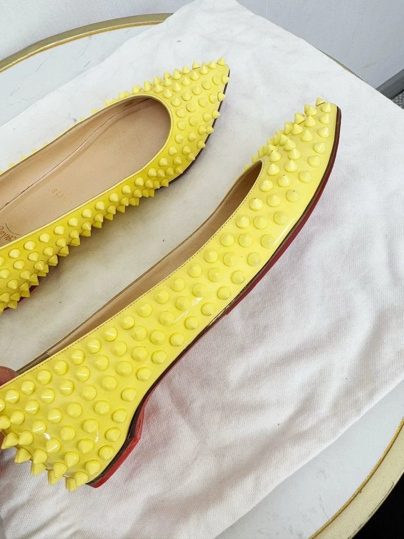 Christian Louboutin Christian Louboutin Yellow Spiked Flats Size US 8 / IT 38 - 4 Thumbnail