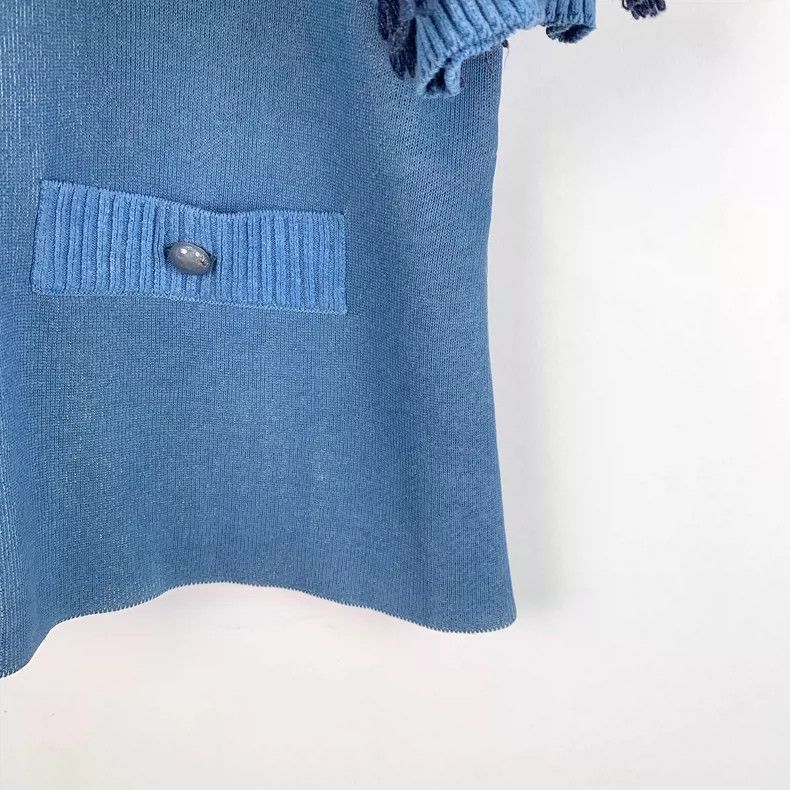 Chanel Chanel Blue Fringed Cotton Knit Cardigan Size XS / US 0-2 / IT 36-38 - 4 Thumbnail