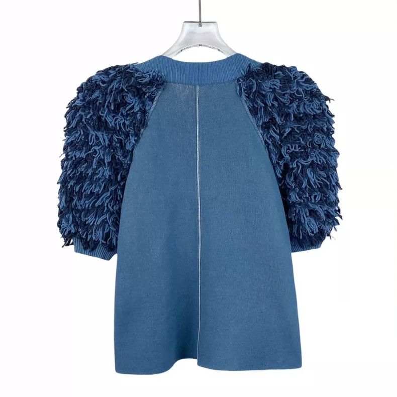 Chanel Chanel Blue Fringed Cotton Knit Cardigan Size XS / US 0-2 / IT 36-38 - 2 Thumbnail