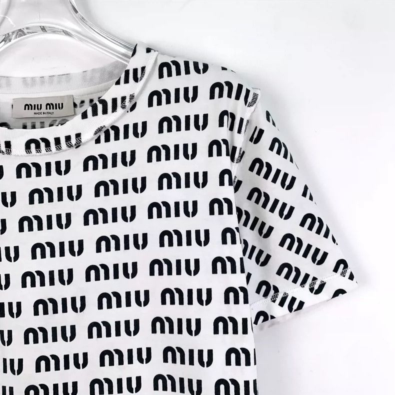 MiuMiu White Logo Cotton T-Shirt