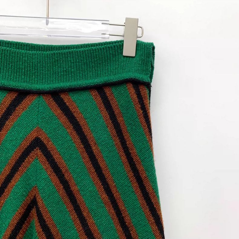 Miu Miu Green Striped Wool Knit Midi Skirt Size 40" / US 18 - 3 Thumbnail