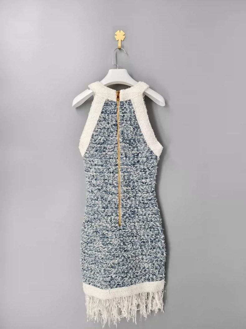 Balmain Blue Tweed Fringe Vest Dress by Balmain Size S / US 4 / IT 40 - 2 Thumbnail