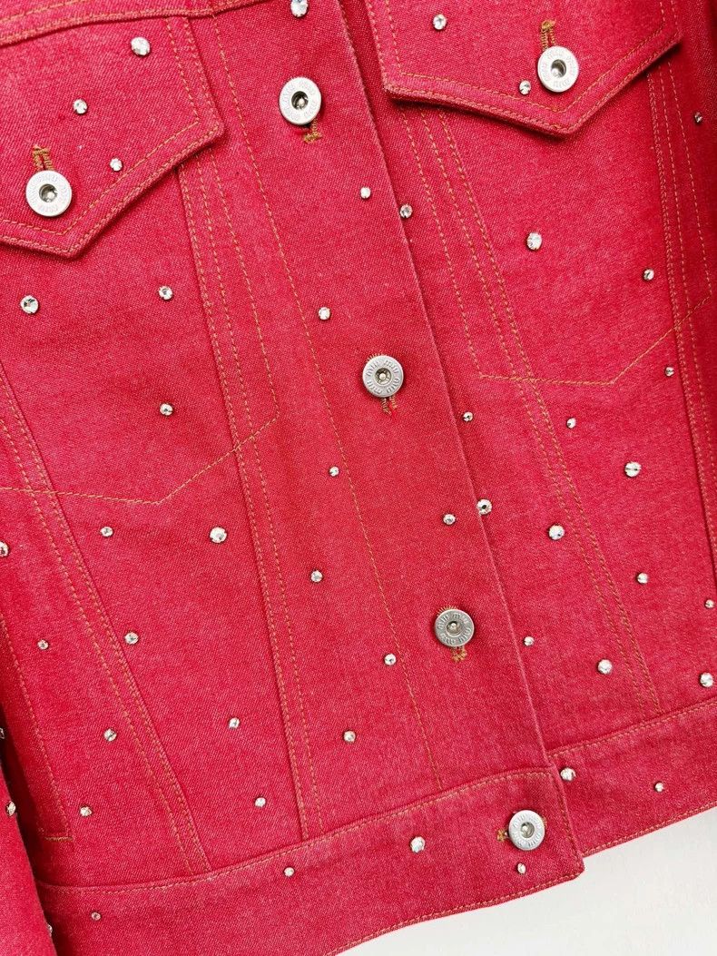 Miu Miu Miumiu Red Denim Jacket with Pearls Size S / US 4 / IT 40 - 3 Thumbnail