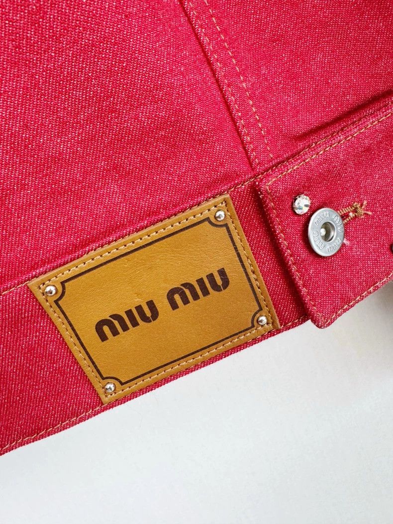 Miu Miu Miumiu Red Denim Jacket with Pearls Size S / US 4 / IT 40 - 4 Thumbnail
