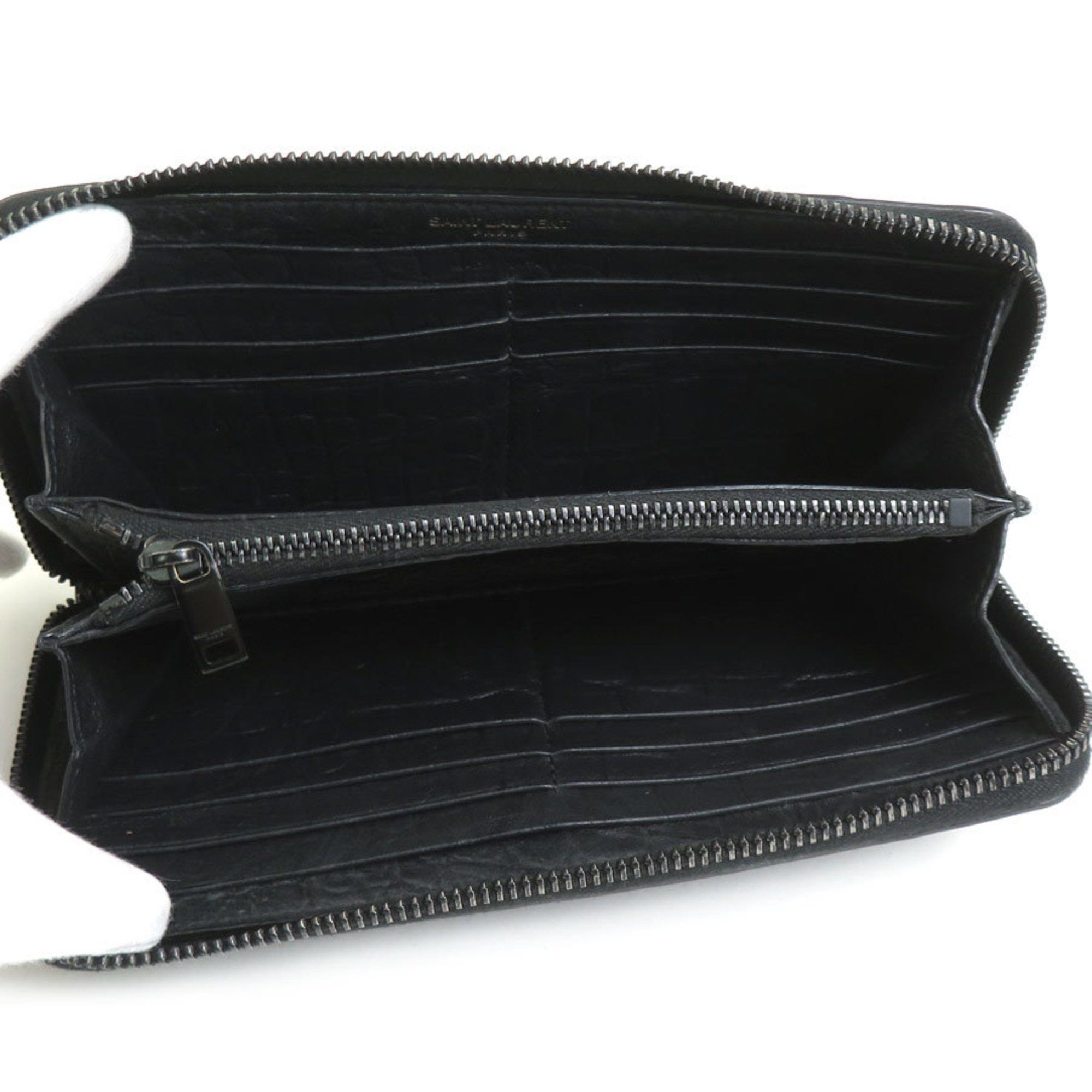 Saint Laurent Paris Saint Laurent Round Long Wallet Embossed Leather Black Men's Women's r10463a Size ONE SIZE - 3 Thumbnail