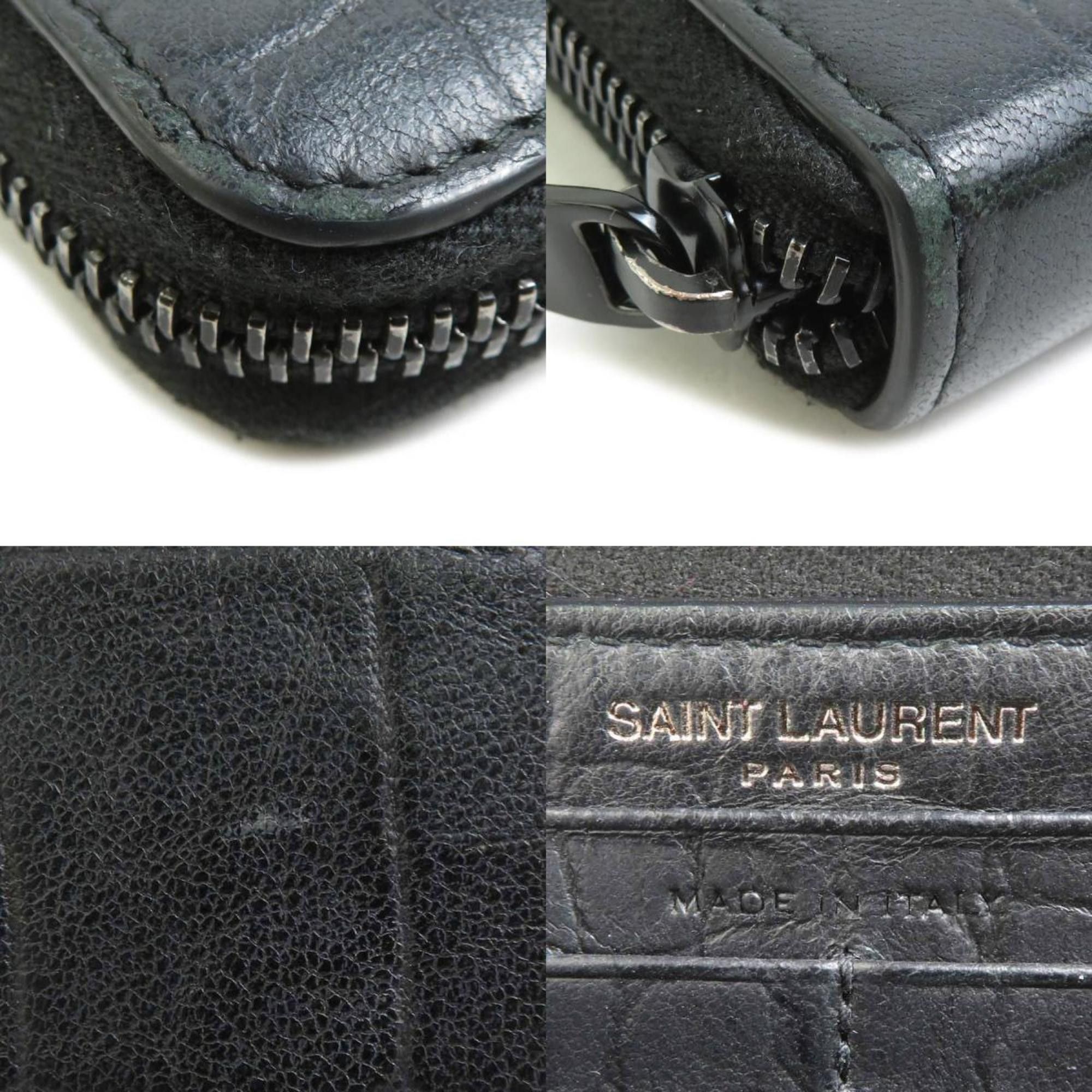 Saint Laurent Paris Saint Laurent Round Long Wallet Embossed Leather Black Men's Women's r10463a Size ONE SIZE - 5 Thumbnail