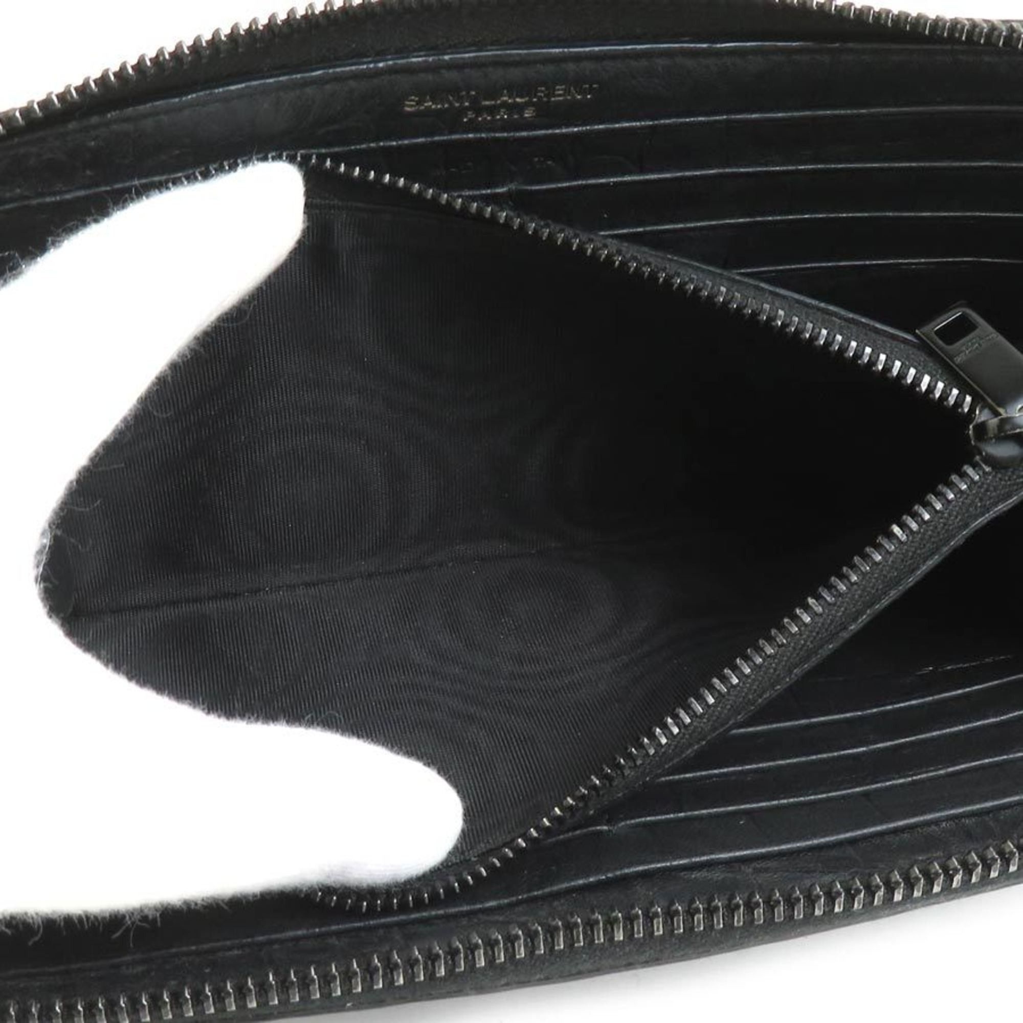 Saint Laurent Paris Saint Laurent Round Long Wallet Embossed Leather Black Men's Women's r10463a Size ONE SIZE - 4 Thumbnail